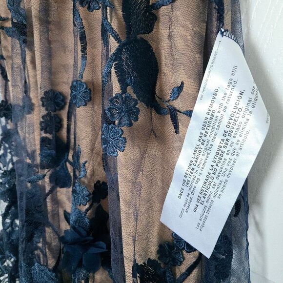 Dress the Population Womens Audrey Midi A-Line 3D Floral Dress Navy Nude Medium - Picture 11 of 13